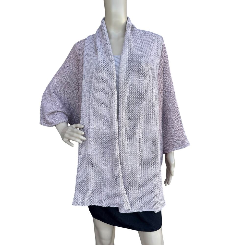 St John Draped Shimmer Knit Cardigan Sweater Dolman Sleeve Lavender Taupe Small